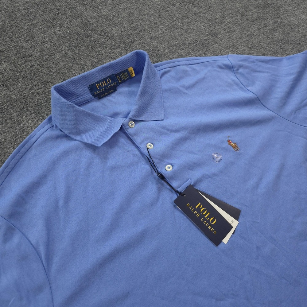 Polo Ralph Lauren Polo Shirt Mens XL Blue Custom Slim Fit Cotton Flesh Pony Logo